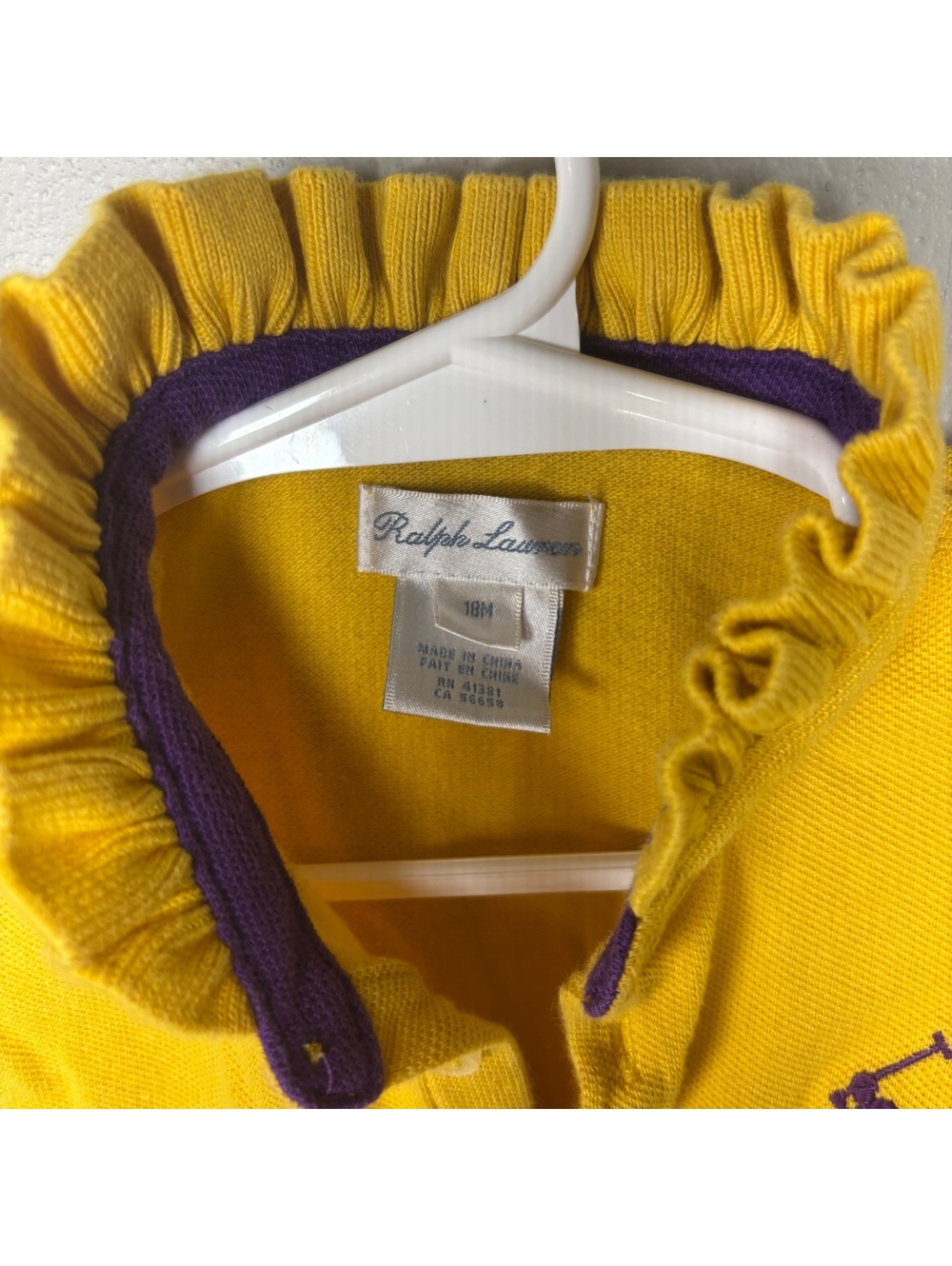 Ralph Lauren Baby Girl 18M Yellow Purple Pony Polo Dress Bloomers Set - Picture 5 of 6